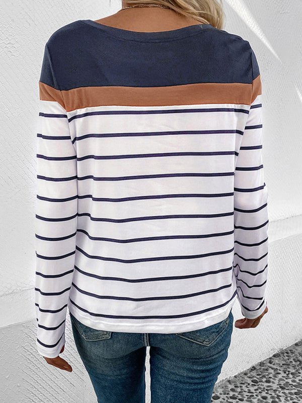 New Women's Striped Casual Long Sleeve Sweater - Outerwear